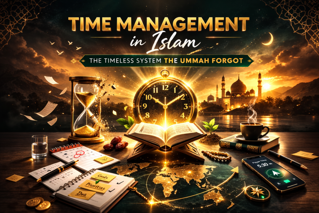 Time management in Islam concept with Quran and clock